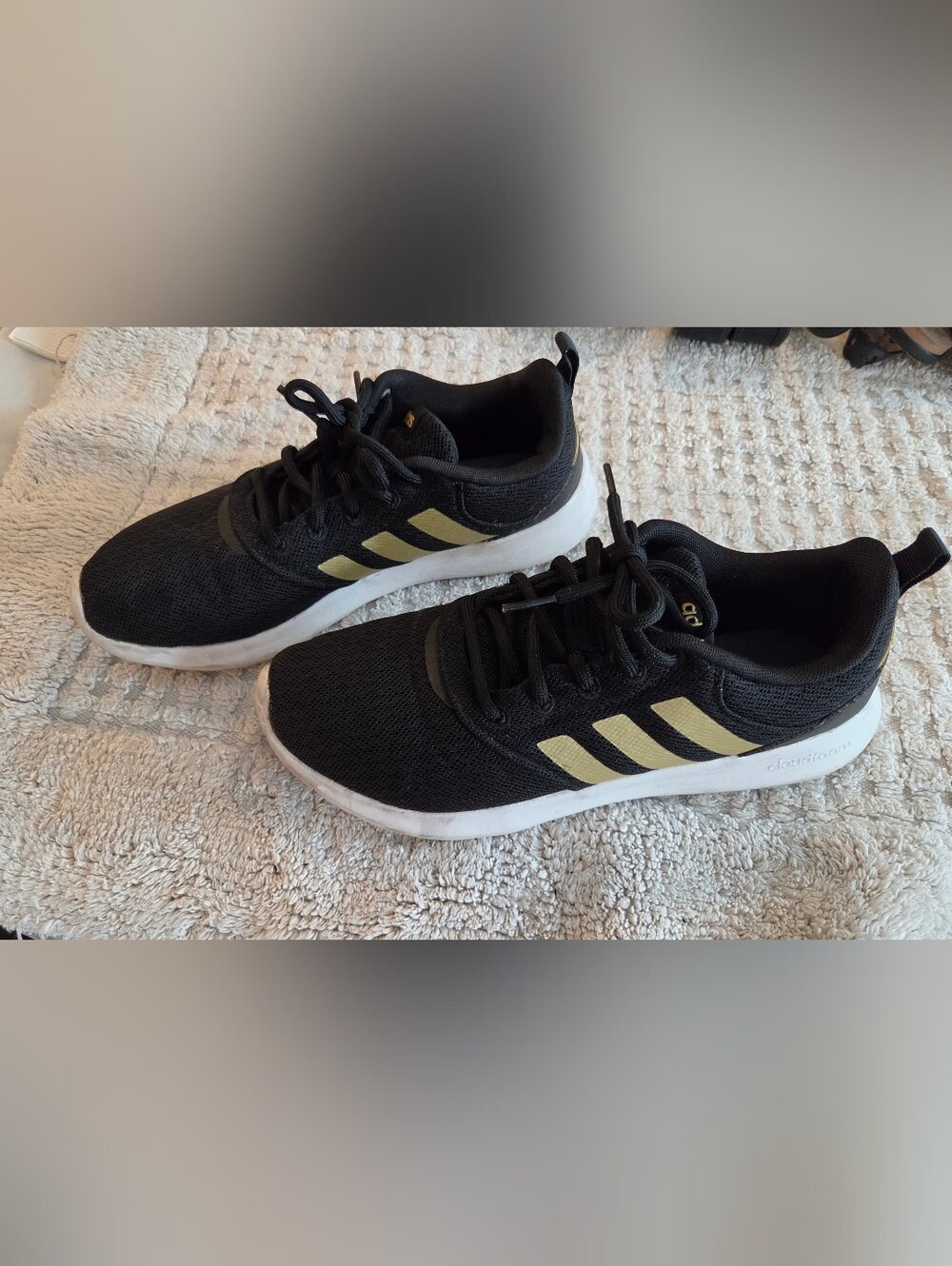 Adidas Sneakers Black Metallic Gold Stripes Running Sneakers, 8